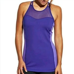 CALIA CARRIE UNDERWOOD Blue Violet Twilight Strap Black Double Layer Tank Top